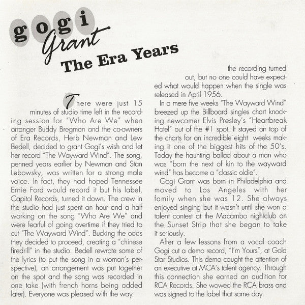 Gogi Grant : The Wayward Wind - The Best Of Gogi Grant (CD, Album, Comp, Mono)