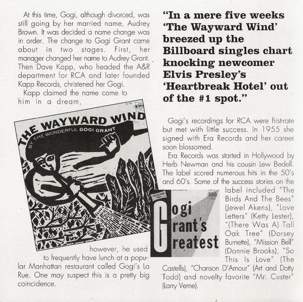 Gogi Grant : The Wayward Wind - The Best Of Gogi Grant (CD, Album, Comp, Mono)
