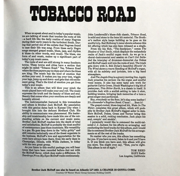 Brother Jack McDuff : Tobacco Road (LP, Album, RE, RM, 180)