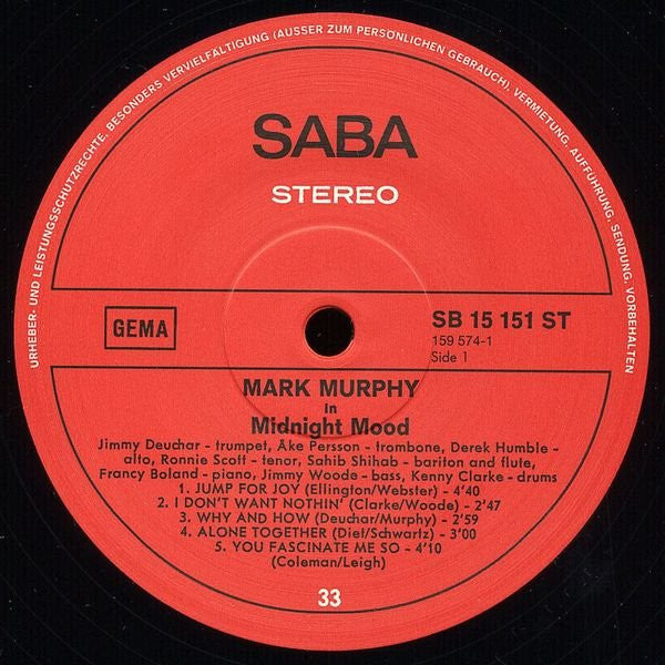 Mark Murphy : Midnight Mood (LP, Album, RP, 180)