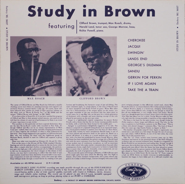 Clifford Brown And Max Roach : Study In Brown (LP, Album, Mono, RE, 180)