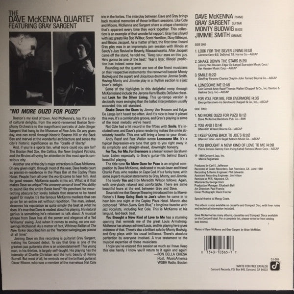 Dave McKenna Quartet Featuring Gray Sargent : No More Ouzo For Puzo (LP, Album)