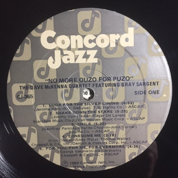 Dave McKenna Quartet Featuring Gray Sargent : No More Ouzo For Puzo (LP, Album)