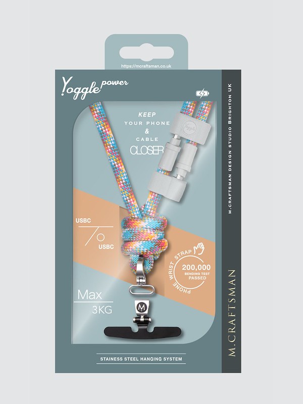Yoggle Power Hand Charging Cable & Wrist Phone Strap, Rainbow