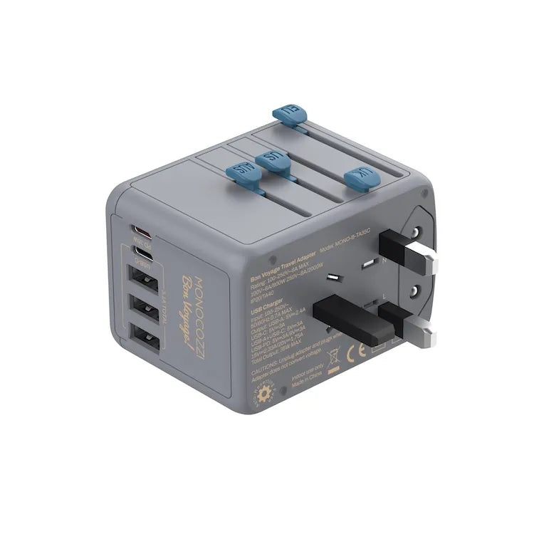 Bon Voyage Travel Adaptor with 35W with 3x USB and 2x USB-C PD Connector | Monocozzi - Wake Concept Store