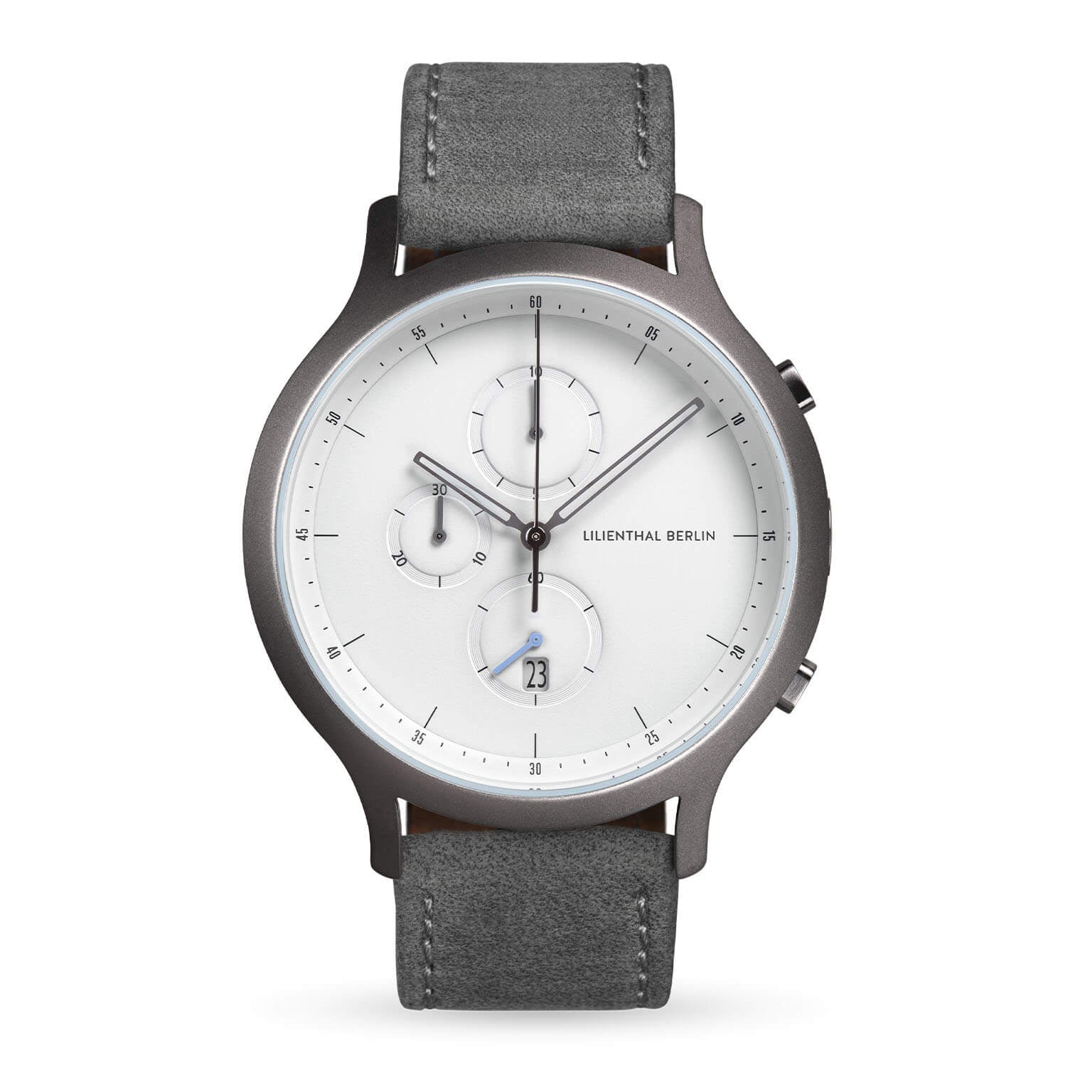 Chronograph, Dark Silver White/ Gray Leather Strap