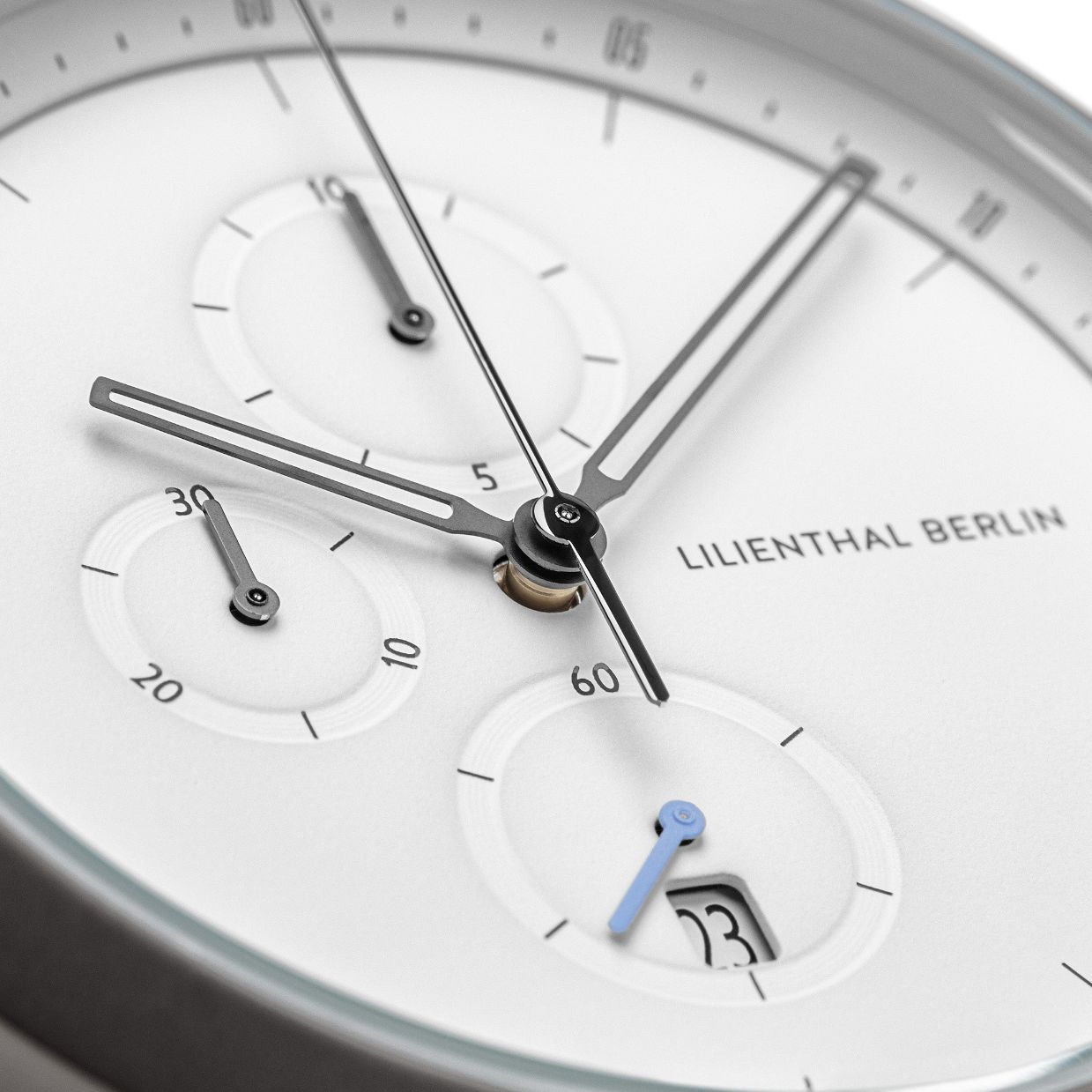 Chronograph, Dark Silver White/ Gray Leather Strap