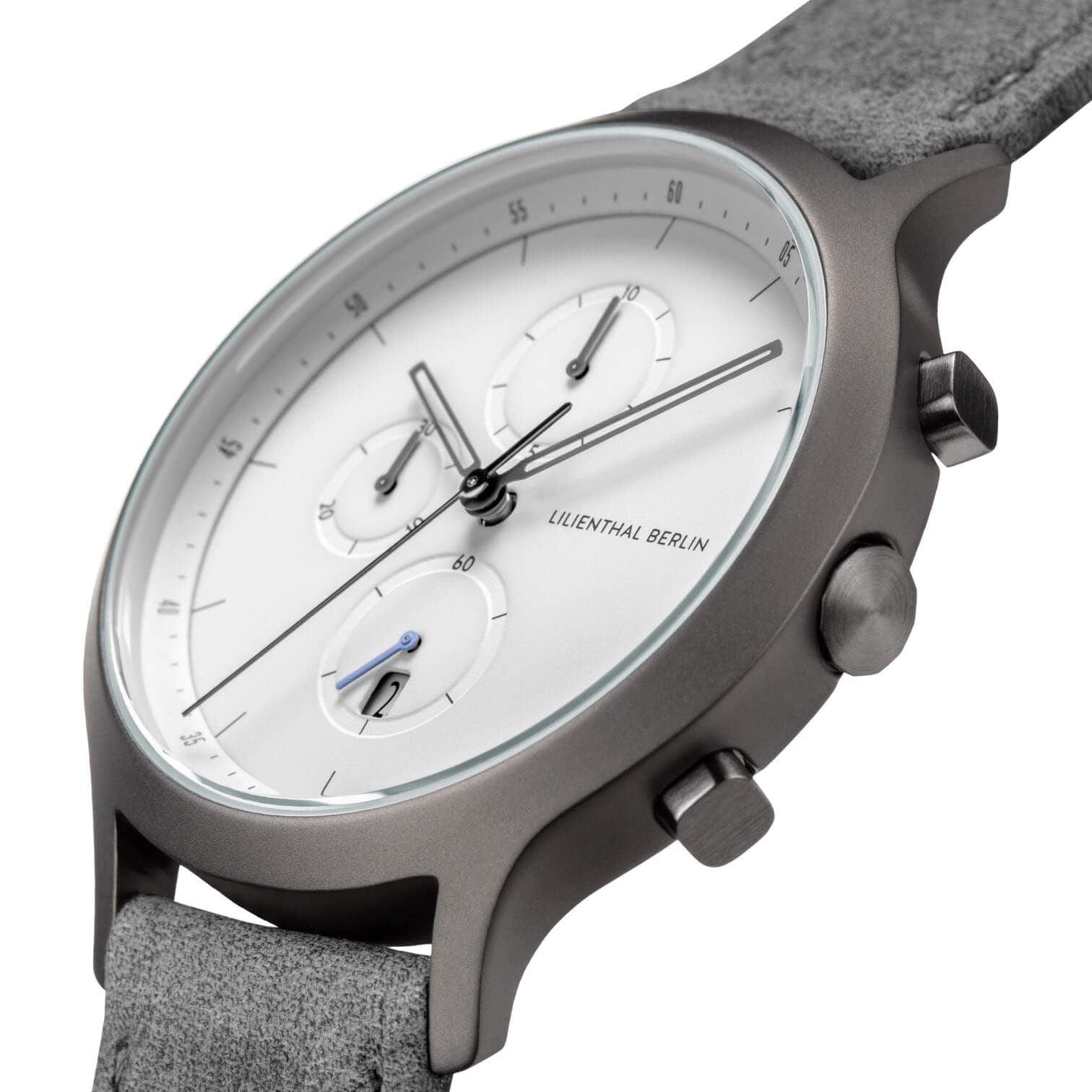 Chronograph, Dark Silver White/ Gray Leather Strap