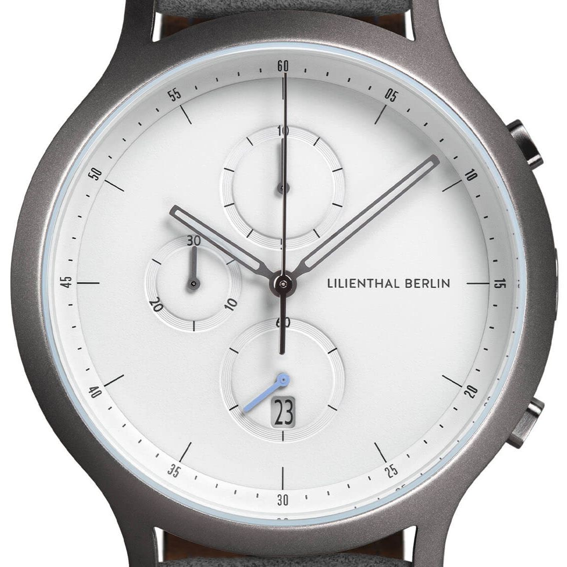Chronograph, Dark Silver White/ Gray Leather Strap