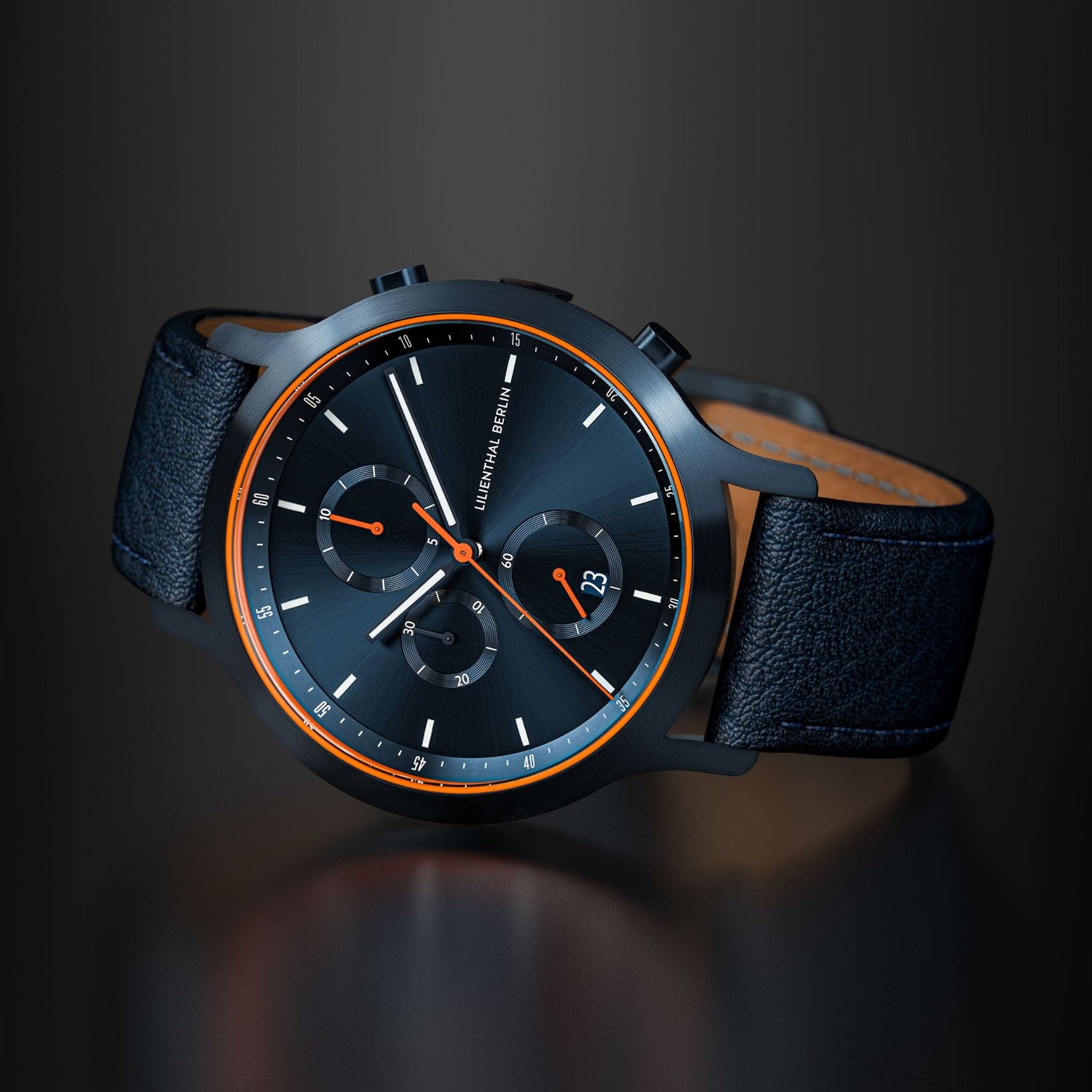Chronograph, Blue Orange Leather Strap
