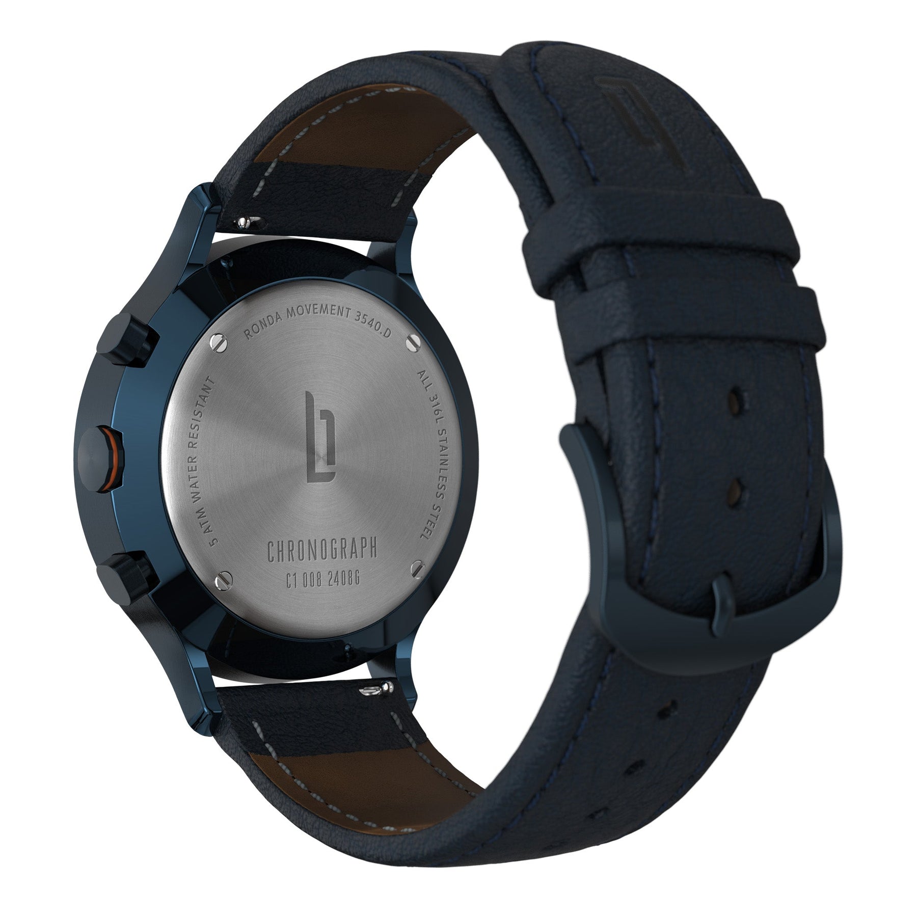 Chronograph, Blue Orange Leather Strap