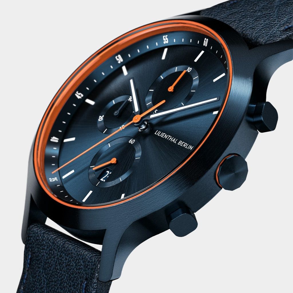Chronograph, Blue Orange Leather Strap