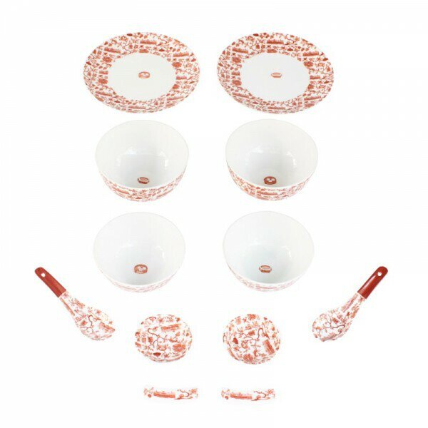 Hong Kong Toile Chinese Dining (Set For 2), Red by Faux | Young Soy - Wake Concept Store