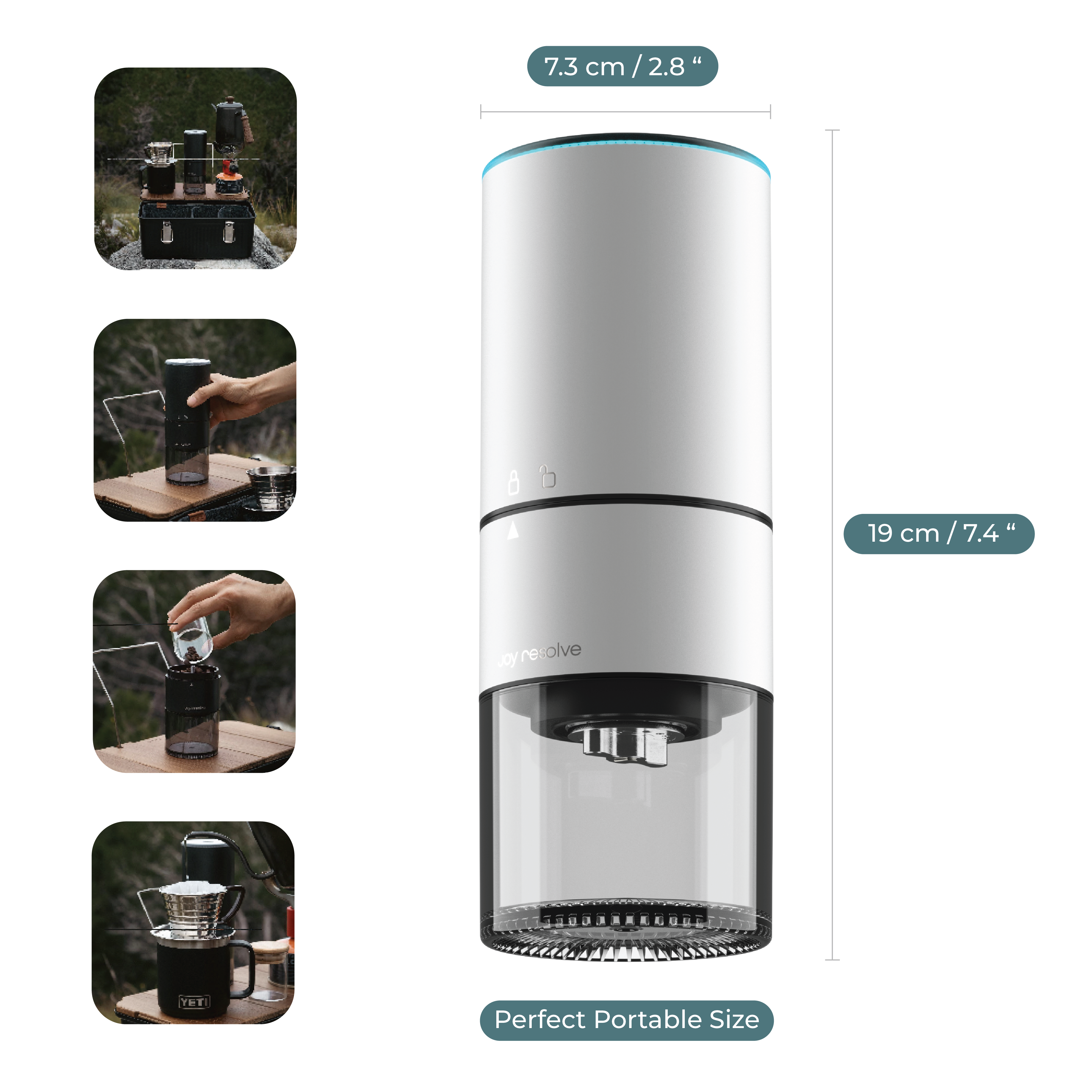 Groove Compact Coffee Bean Grinder, White