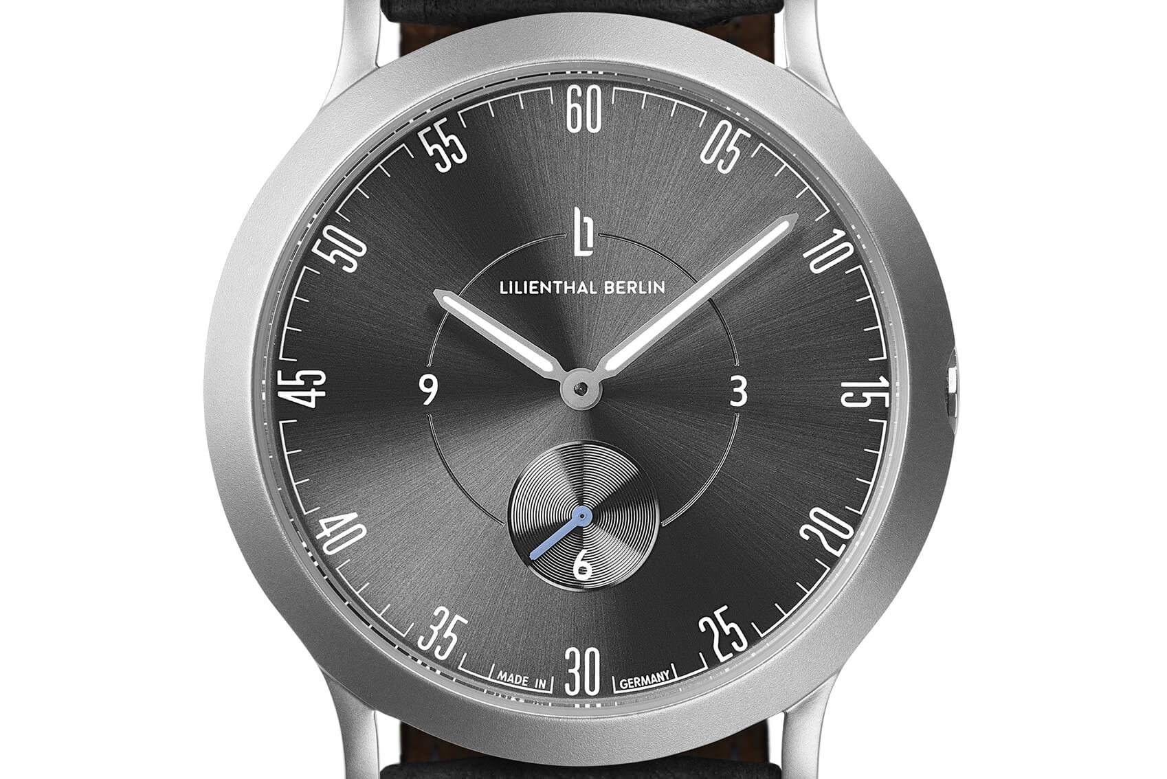 Lilienthal 1, All Silver Small/ Black Leather Strap