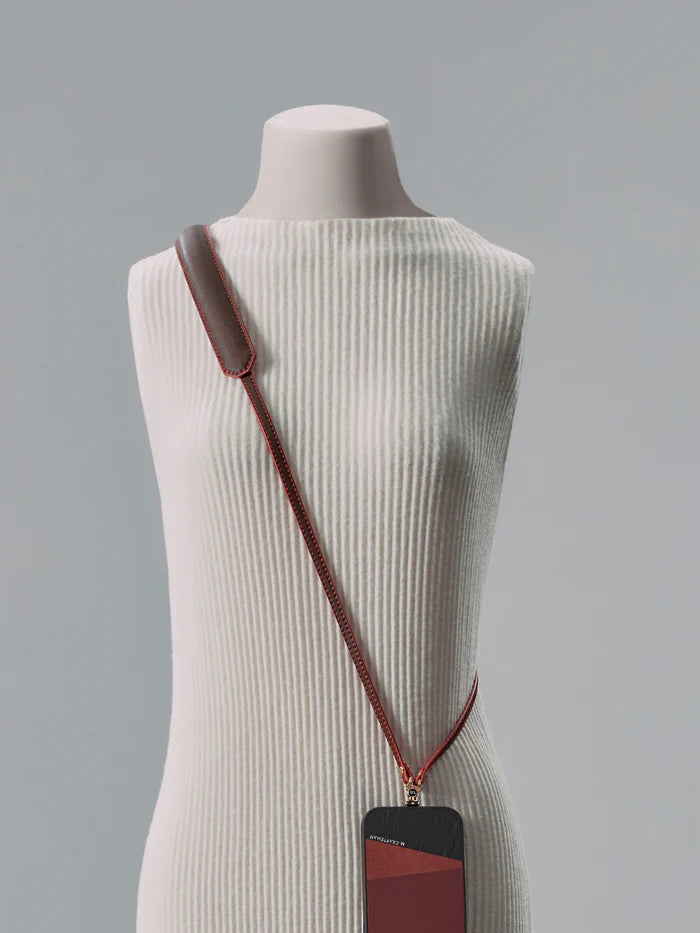 Planeta Microfibre Leather Crossbody Phone Strap, Brown Red | M.Craftsman - Wake Concept Store