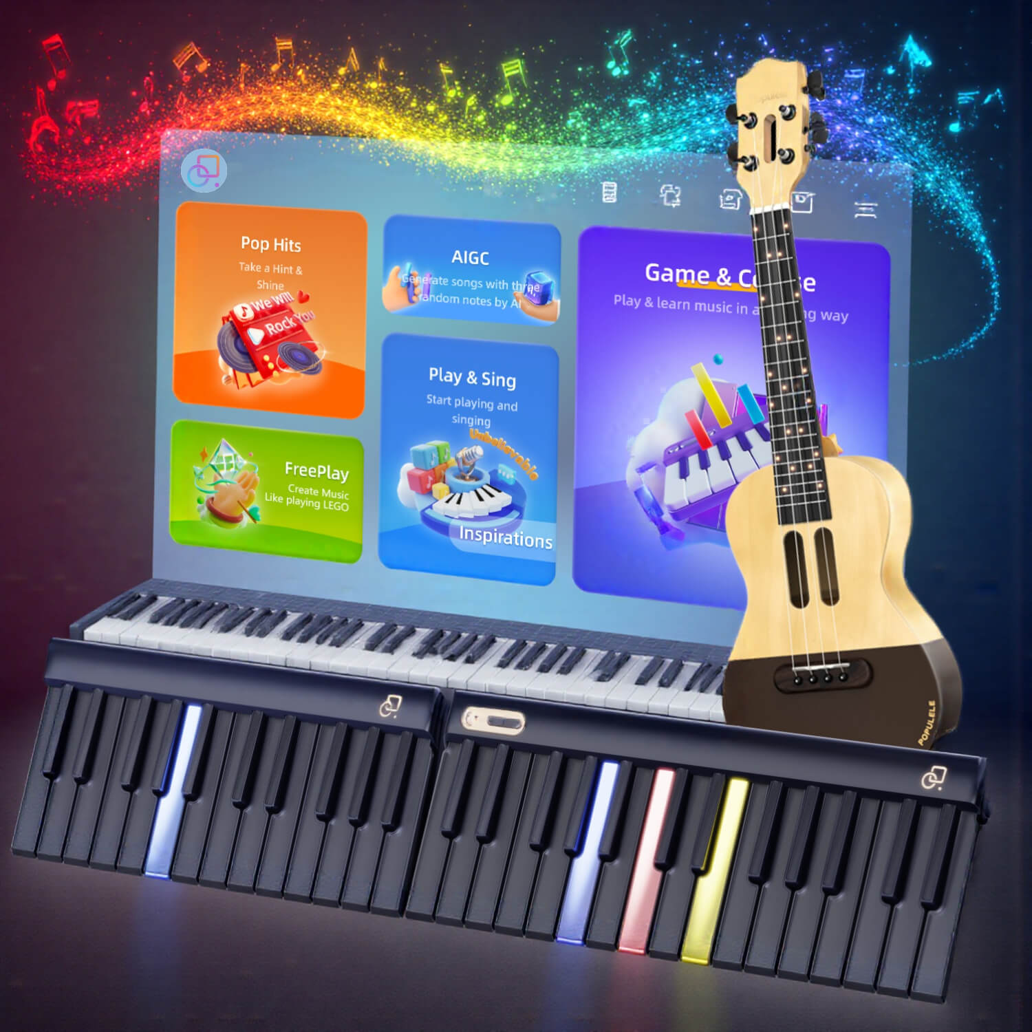 PopuPiano Smart Keyboard, Black
