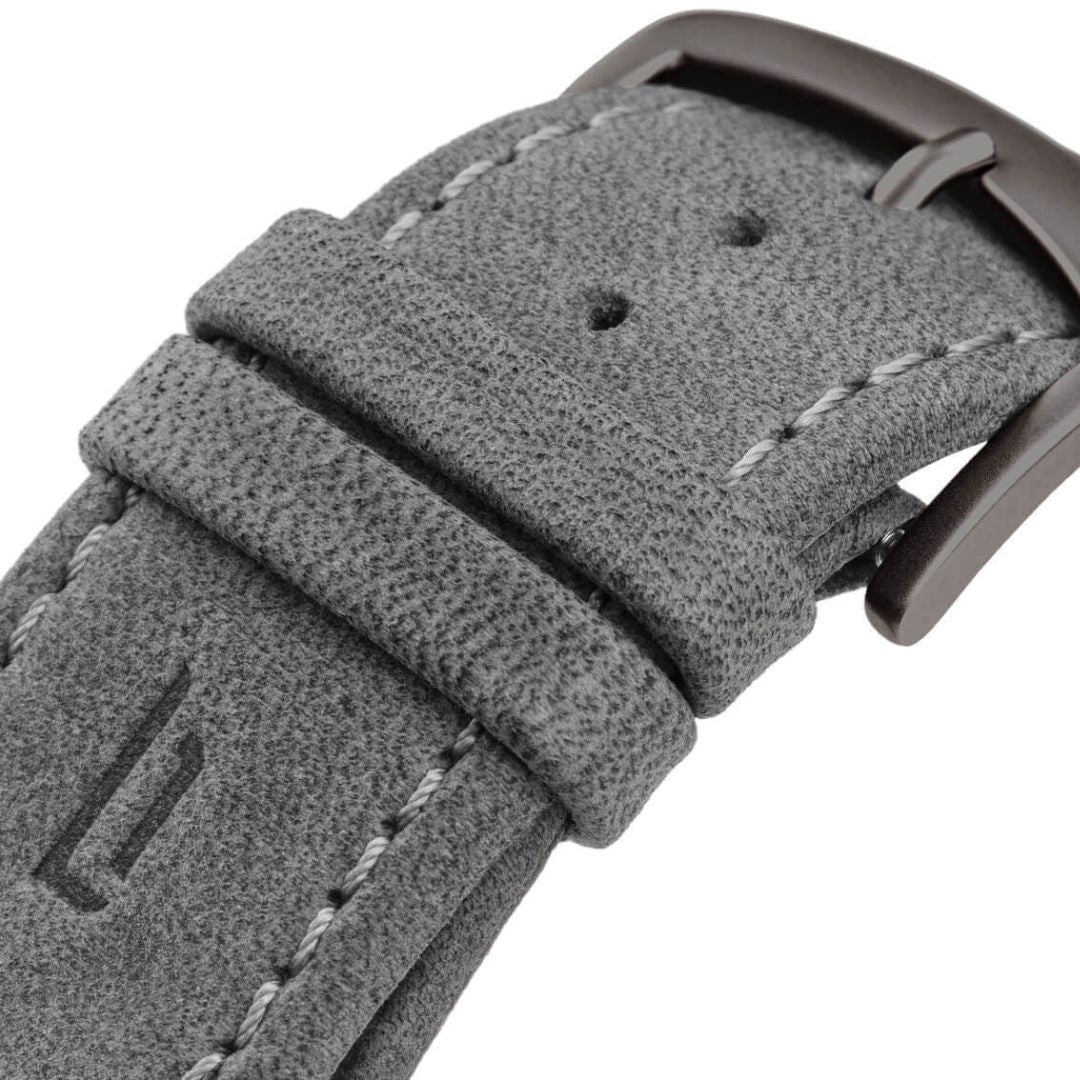 Chronograph, Dark Silver White/ Gray Leather Strap