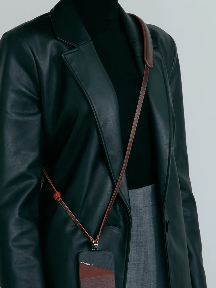 Planeta Microfibre Leather Crossbody Phone Strap, Brown Red | M.Craftsman - Wake Concept Store