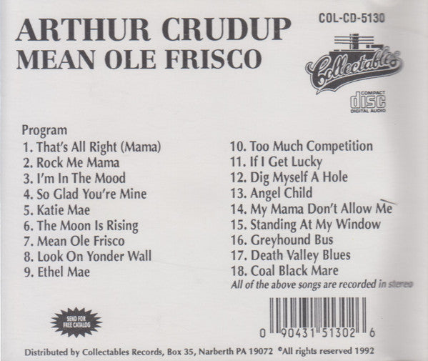Arthur "Big Boy" Crudup : Mean Ol' Frisco (CD, Album, RE)