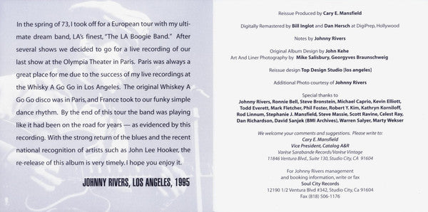 Johnny Rivers And His L. A. Boogie Band : Last Boogie In Paris (CD, Album, RM)