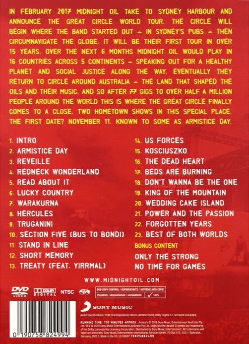 Midnight Oil : Armistice Day: Live At The Domain, Sydney (DVD-V, Copy Prot., NTSC, Dol)