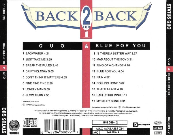 Status Quo : Quo & Blue For You (CD, Comp)