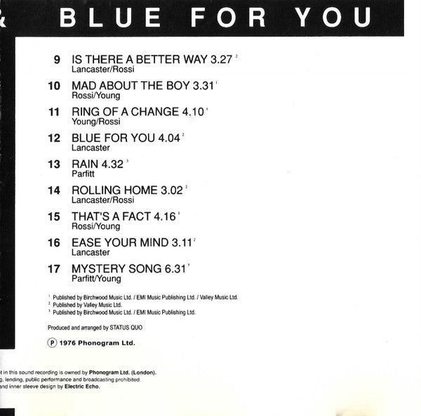 Status Quo : Quo & Blue For You (CD, Comp)