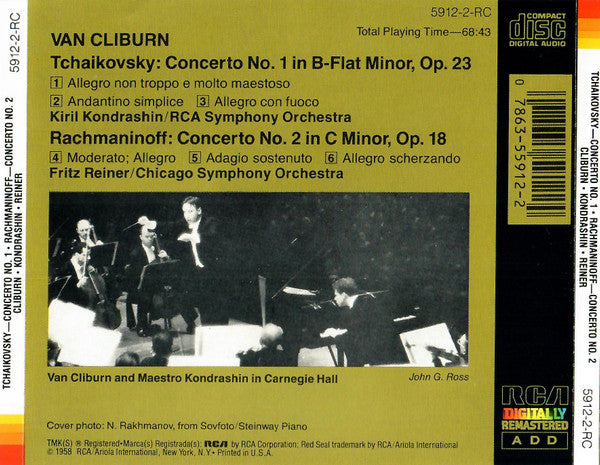 Pyotr Ilyich Tchaikovsky / Sergei Vasilyevich Rachmaninoff - Van Cliburn, Kiril Kondrashin / RCA Victor Symphony Orchestra, Fritz Reiner / The Chicago Symphony Orchestra : Tchaikovsky: Concerto No. 1 / Rachmaninoff: Concerto No. 2 (CD, Comp, RE, RM)