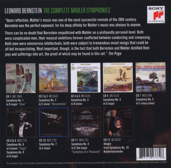 Gustav Mahler / Leonard Bernstein, The New York Philharmonic Orchestra : The Complete Mahler Symphonies (12xCD, RE, RM + Box, Comp)