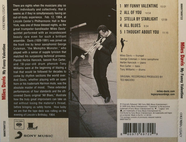 Miles Davis : My Funny Valentine - Miles Davis In Concert (CD, Album, RE, RM)
