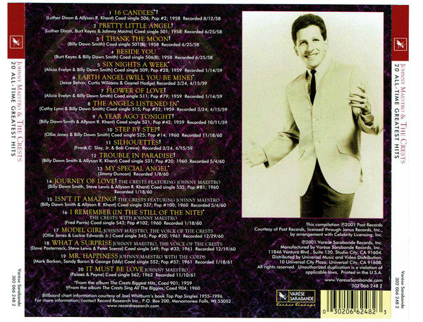 Johnny Maestro & The Crests : 20 All-Time Greatest Hits (CD, Comp)
