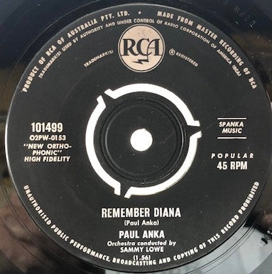 Paul Anka : Remember Diana (7")