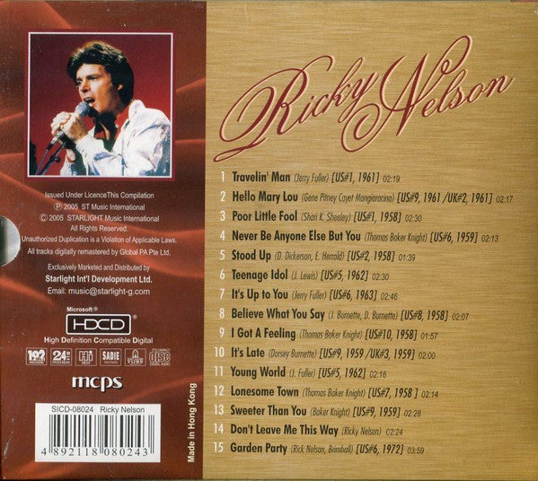 Ricky Nelson (2) : The Very Best Of Ricky Nelson Original Greatest Hit (HDCD, Comp, RM, Sli)