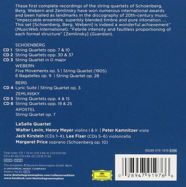 LaSalle Quartet : Schoenberg-Berg-Webern-Zemlinsky-Complete String Quartets (6xCD)