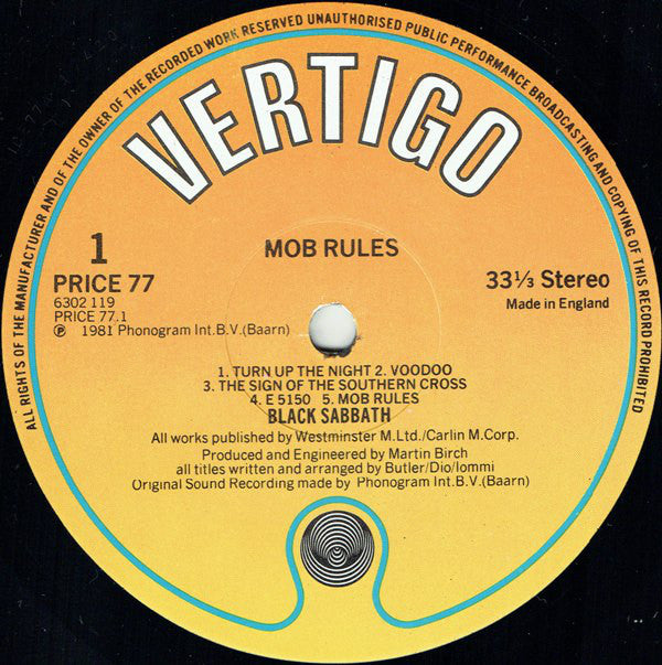 Black Sabbath : Mob Rules (LP, Album, RE)