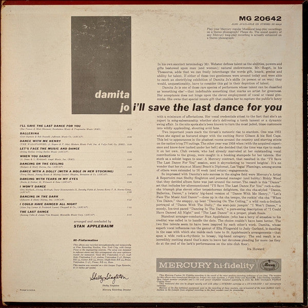 Damita Jo : I'll Save The Last Dance For You (LP, Mono)