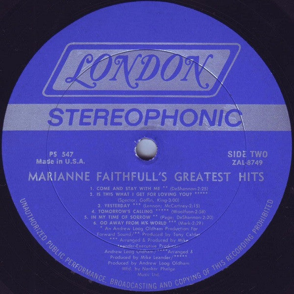 Marianne Faithfull : Marianne Faithfull's Greatest Hits (LP, Comp)