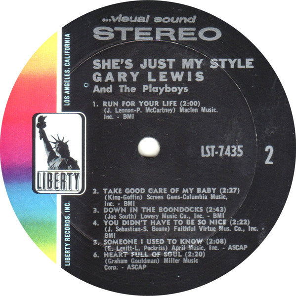 Gary Lewis & The Playboys : She's Just My Style (LP, Album, RE, )