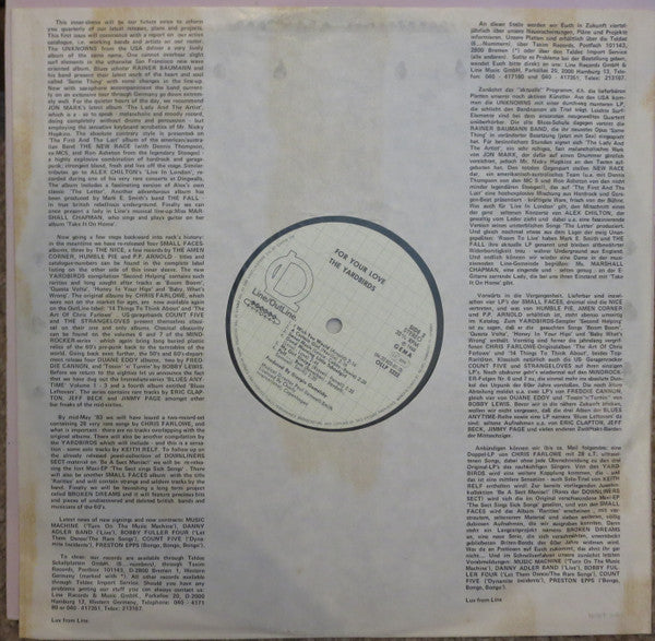 The Yardbirds : For Your Love (LP, Album, RE)