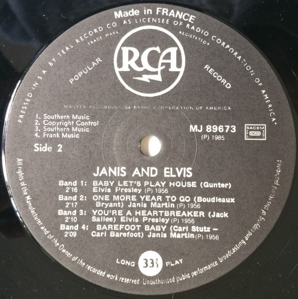 Janis Martin (2) And Elvis Presley : Janis And Elvis (10", Comp, RE)