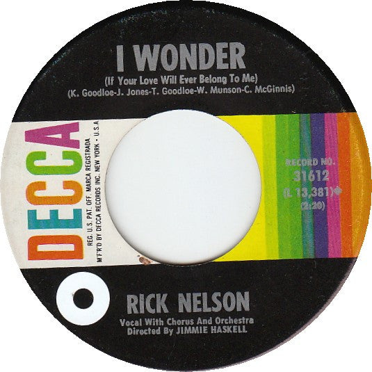 Ricky Nelson (2) : The Very Thought Of You / I Wonder (If Your Love Will Ever Belong To Me) (7", Single, Pin)