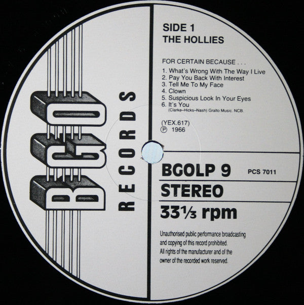 The Hollies : For Certain Because... (LP, Album, RE, Gat)