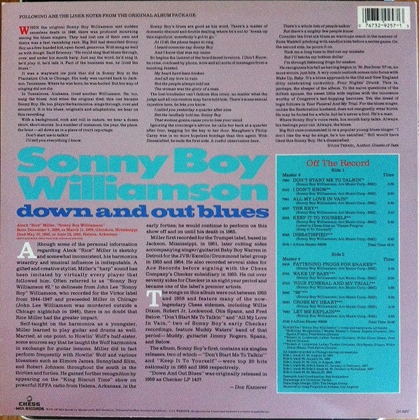 Sonny Boy Williamson (2) : Down And Out Blues (LP, Album, Mono, RE, Glo)