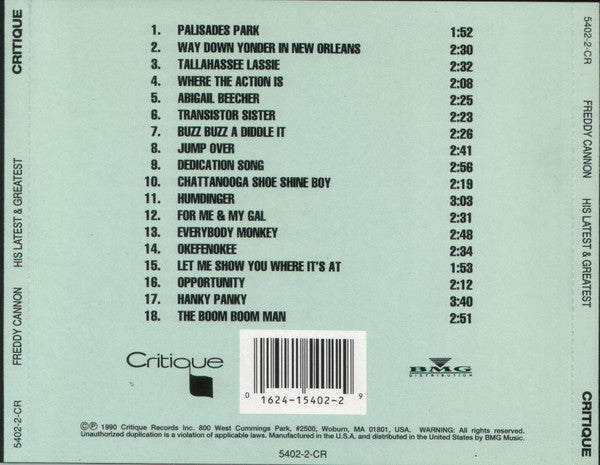 Freddy Cannon : His Latest And Greatest (CD, Comp)