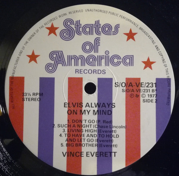 Vince Everett : Elvis Always On My Mind - The Legend Lives On (LP, Comp)