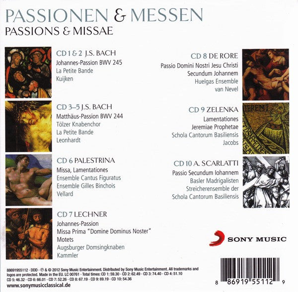Johann Sebastian Bach ❘ Leonhard Lechner ❘ Giovanni Pierluigi Da Palestrina ❘ Cipriano De Rore ❘ Jan Dismas Zelenka ❘ Alessandro Scarlatti : Passionen & Messen / Passions & Missae (10xCD + Box, Comp)