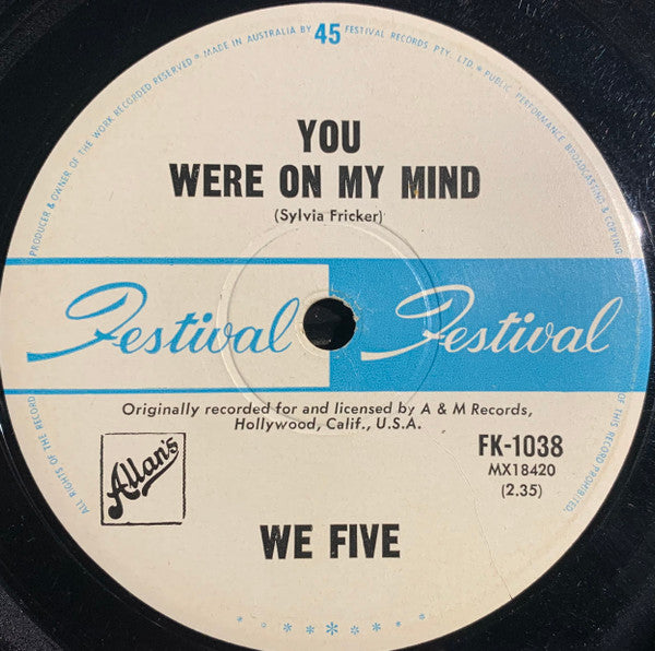 We Five : You Were On My Mind / Small World (7")