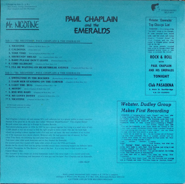 Paul Chaplain And His Emeralds : Mr. Nicotine (LP)