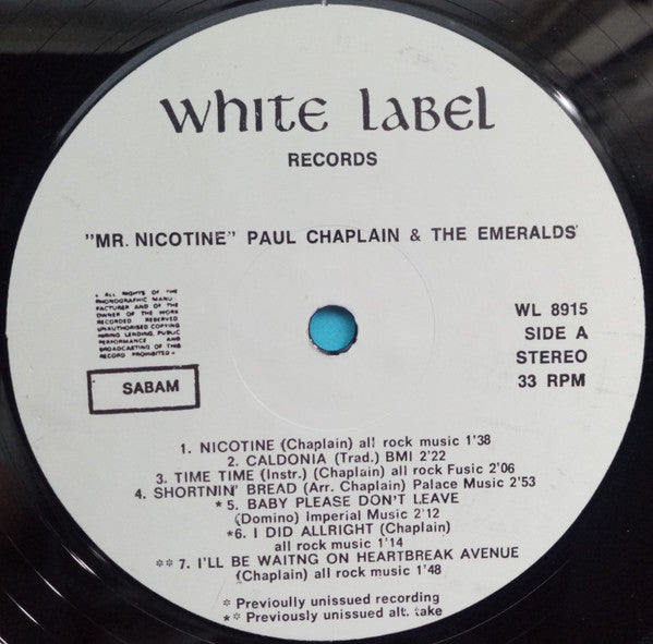 Paul Chaplain And His Emeralds : Mr. Nicotine (LP)